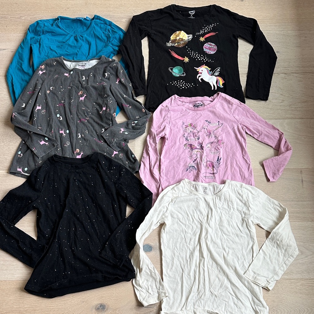 Bundle of 6 Long Sleeve Shirts for girls sz 7-8 cat & jack jumping beans Oshkosh